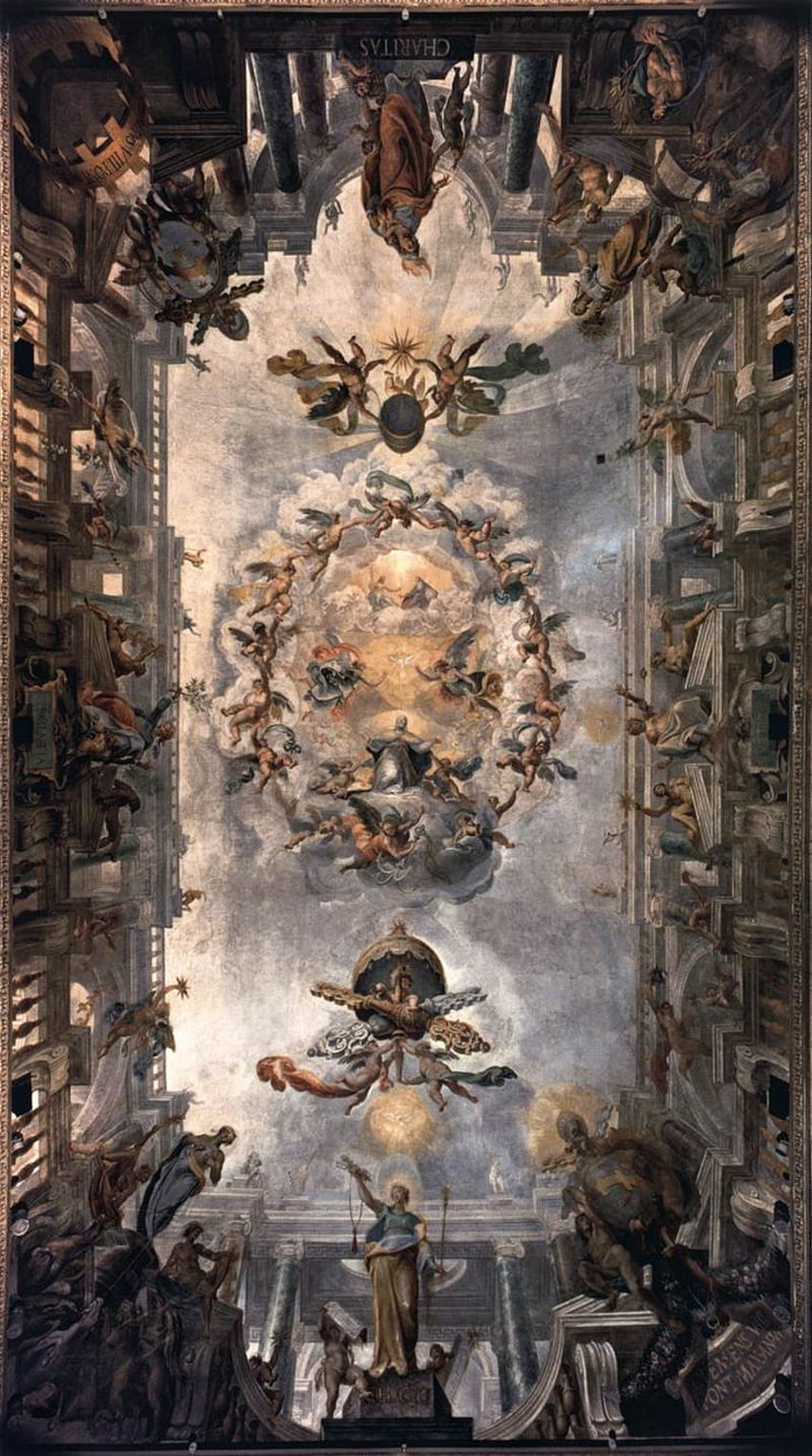 大聖堂の天井画、ミケランジェロの絵画 HD電話の壁紙