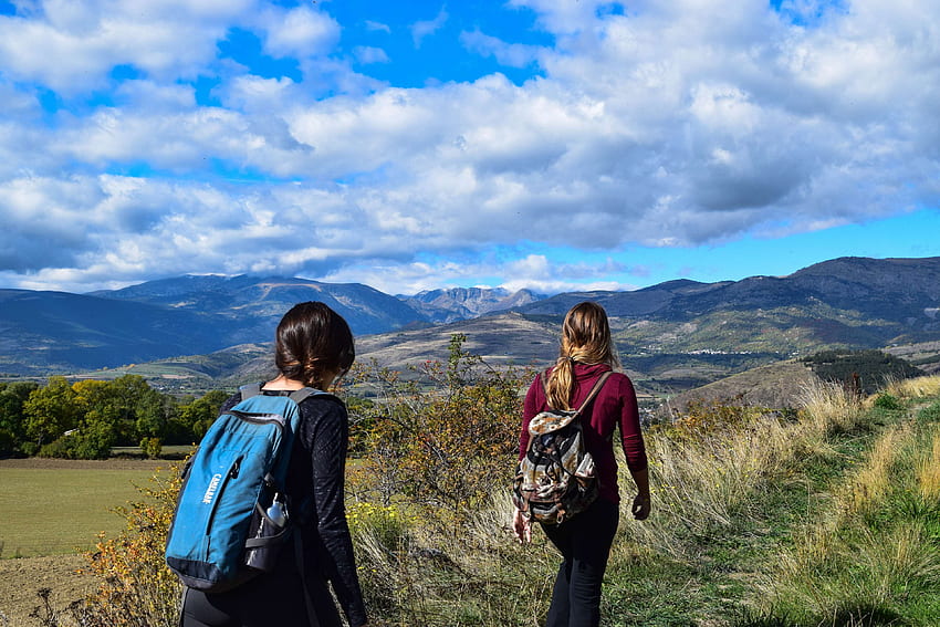 Girls, Grass, Hike, Hikers, Hiking, Landscape, Leisure Wallpaper HD