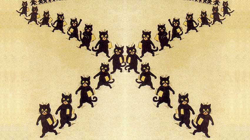 Gatos Marchando, Louis Wain, Gato, Gatos, marchando papel de parede HD
