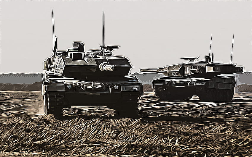 Leopard 2A7, 벡터 아트, Leopard 2A7 드로잉, 크리에이티브 아트, Leopard 2A7 아트, 벡터 드로잉, 탱크, Leopard 2, Bundeswehr, 독일 HD 월페이퍼