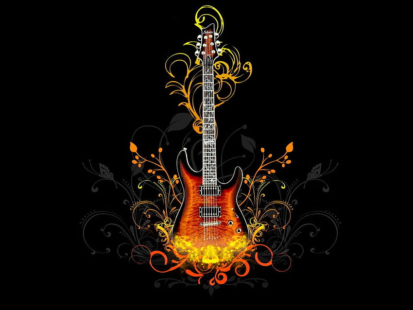 gitar, api, cahaya iPhone XS MAX , Vektor, Cahaya api Wallpaper HD