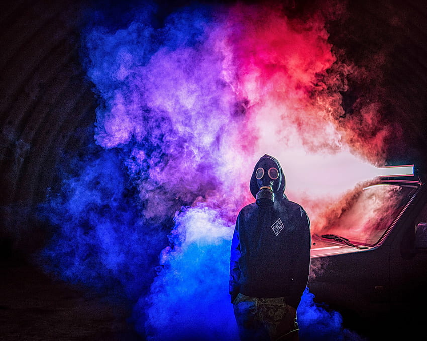 Smoke, Dark, Multicolored, Motley, Mask, Gas Mask, Human, Person HD wallpaper