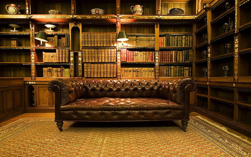 Home library design, Vintage Library HD wallpaper