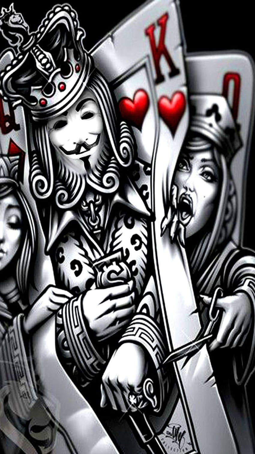 King Queen, Poker Queen, czarno-biały Tapeta na telefon HD