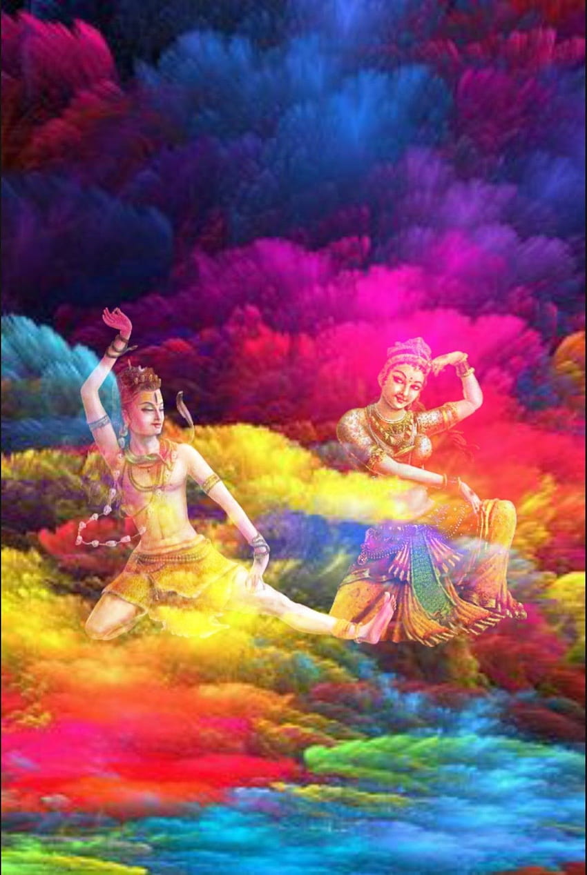 Lord Shiva i Parvati tańczą w kolorowym Holi w kreatywnym malarstwie artystycznym. Śiwa, Śiwa parwati, Pan Śiwa Tapeta na telefon HD