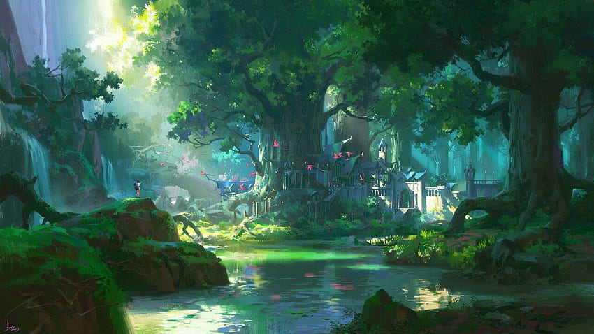Blossoming Beauty. Digital art fantasy, Anime scenery , Anime forest, Dark Anime Forest HD wallpaper
