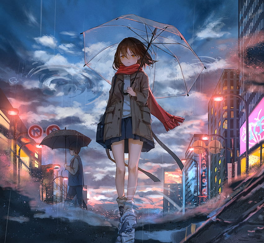 Anime, deszcz, smutek, dziewczyna, parasol, smutek Tapeta HD