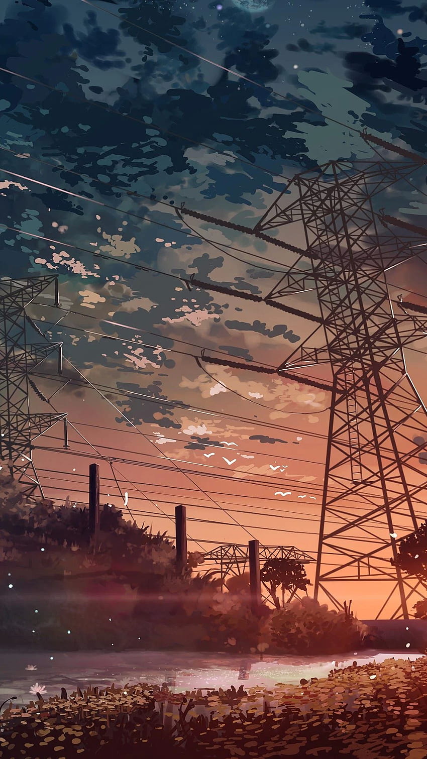 アニメの風景の夕日、アニメの夕日の垂直 HD電話の壁紙