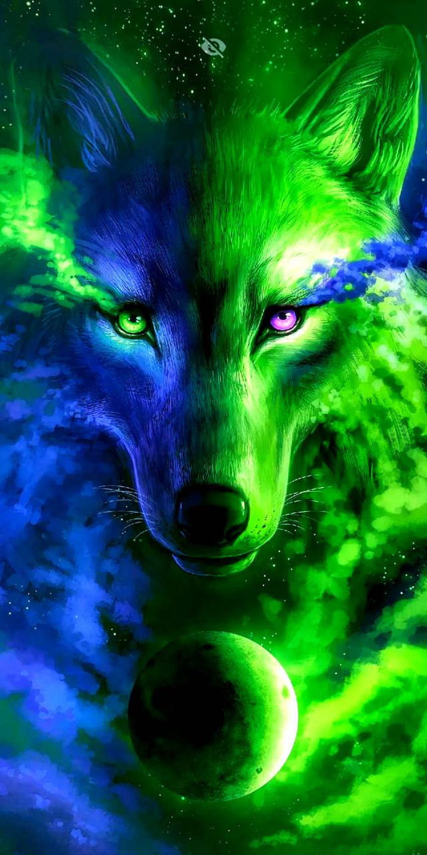 파란색과 녹색 늑대, 멋진 녹색 늑대 HD 전화 배경 화면