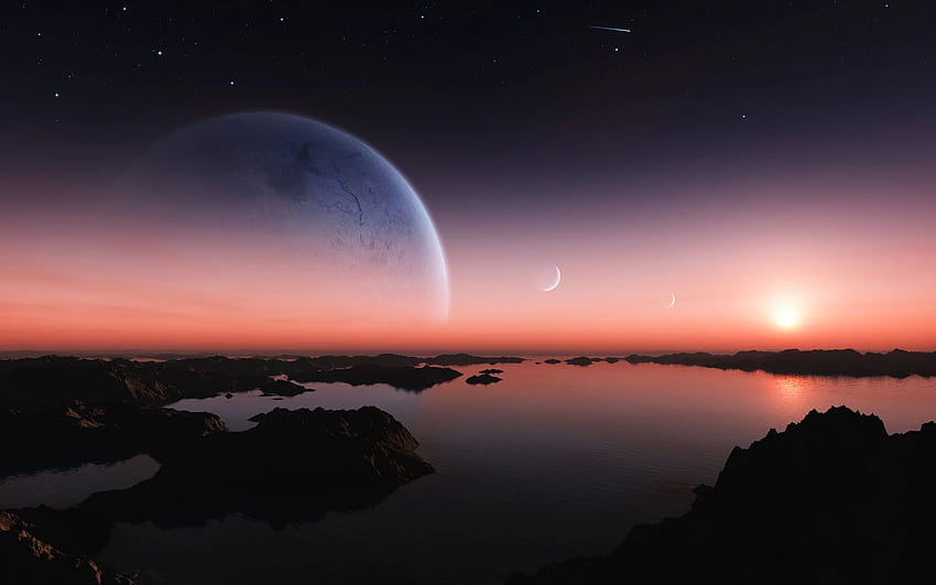 Pink Sky Earth Moon Sun Planet Space . HD wallpaper