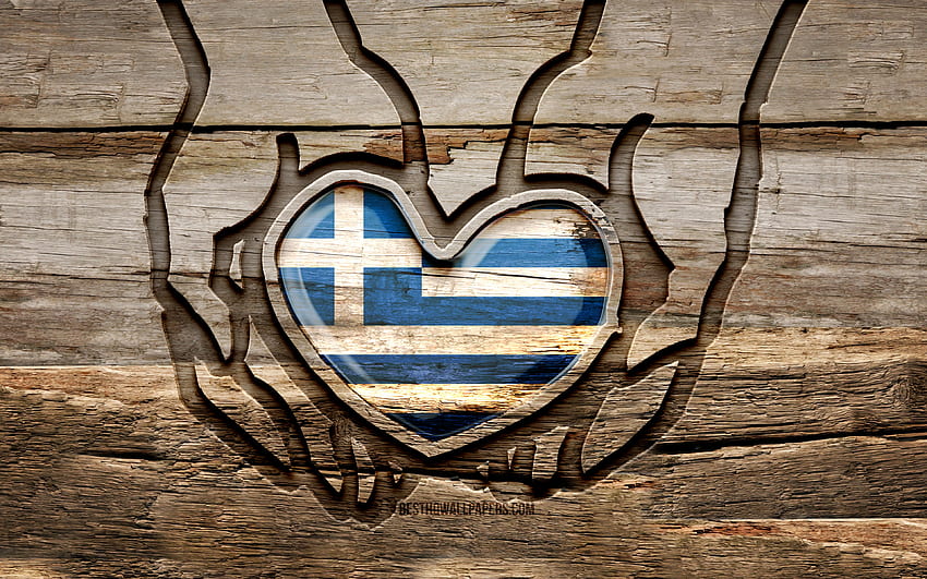 Ich liebe Griechenland, Holzschnitzhände, Tag Griechenlands, Flagge Griechenlands, kreativ, Griechenland-Flagge, griechische Flagge, Griechenland-Flagge in der Hand, Pass auf Griechenland auf, Holzschnitzerei, Europa, Griechenland HD-Hintergrundbild