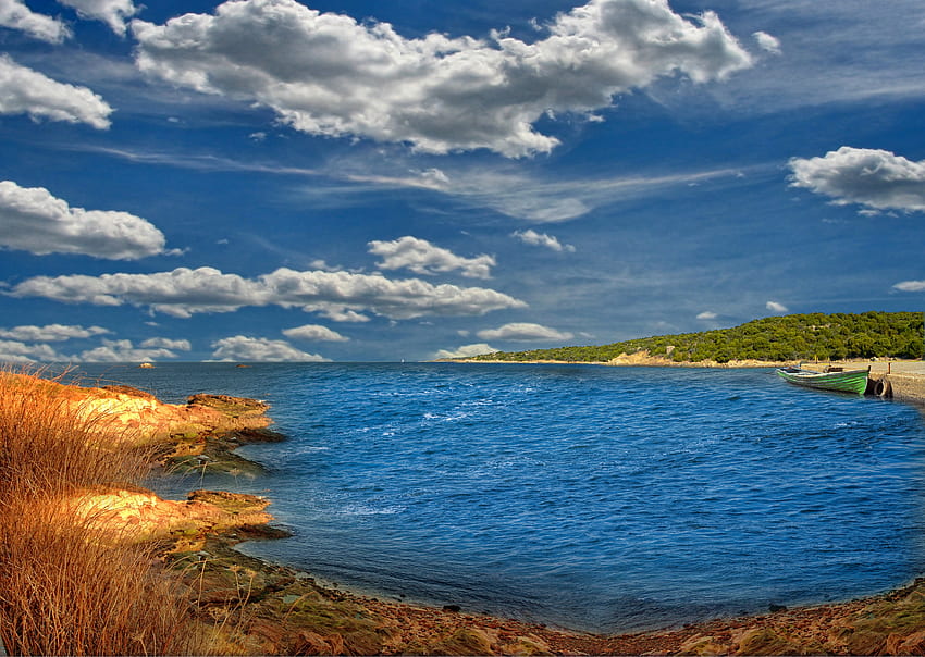 paisaje, naturaleza, cielo, mar, orilla, banco fondo de pantalla