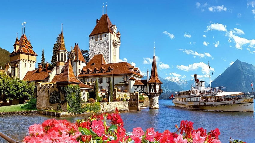 Montagnes nuages ​​paysages châteaux europe bateaux suisse, Châteaux d'Europe Fond d'écran HD