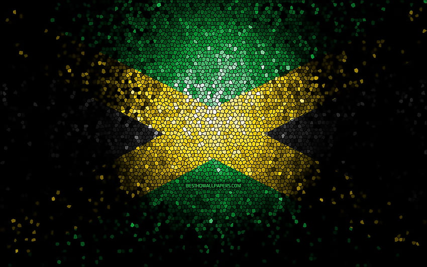 Jamaica flag, mosaic art, North American countries, Flag of Jamaica, national symbols, Jamaican flag, artwork, North America, Jamaica for with resolution . High Quality HD wallpaper
