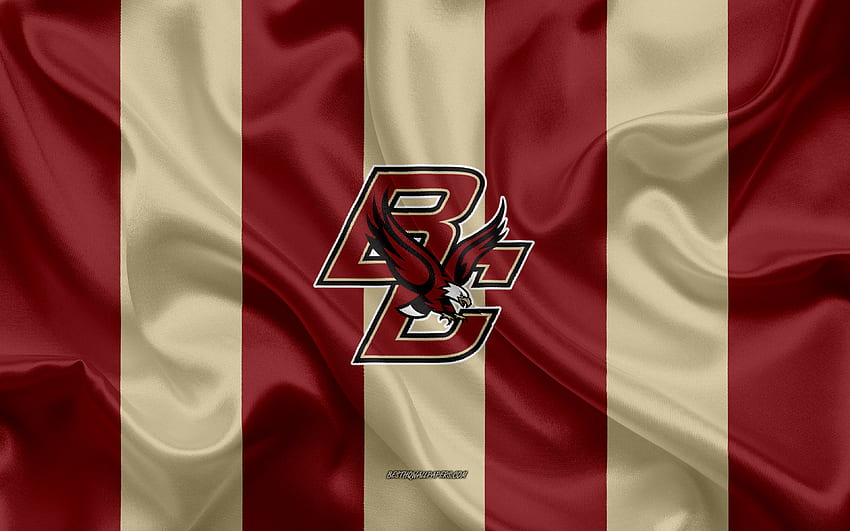 Boston College Eagles, Time de futebol americano, emblema, bandeira de seda, textura de seda dourada vermelha, NCAA, Logotipo do Boston College Eagles, Chestnut Hill, Massachusetts, EUA, Futebol americano, FBS para com resolução papel de parede HD