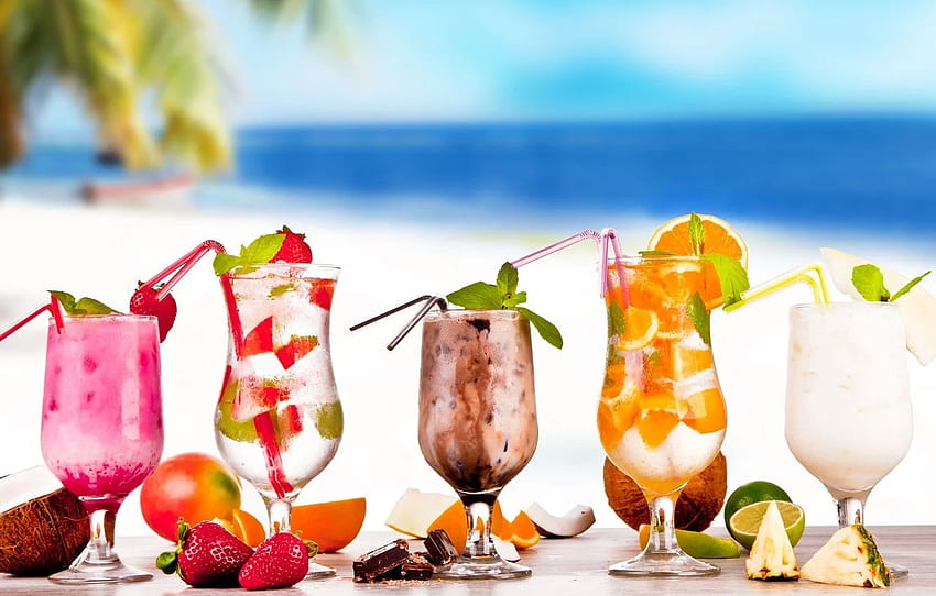 summer, drinks, beach, fresh, cocktails, fruit, Tropical Fruit HD wallpaper