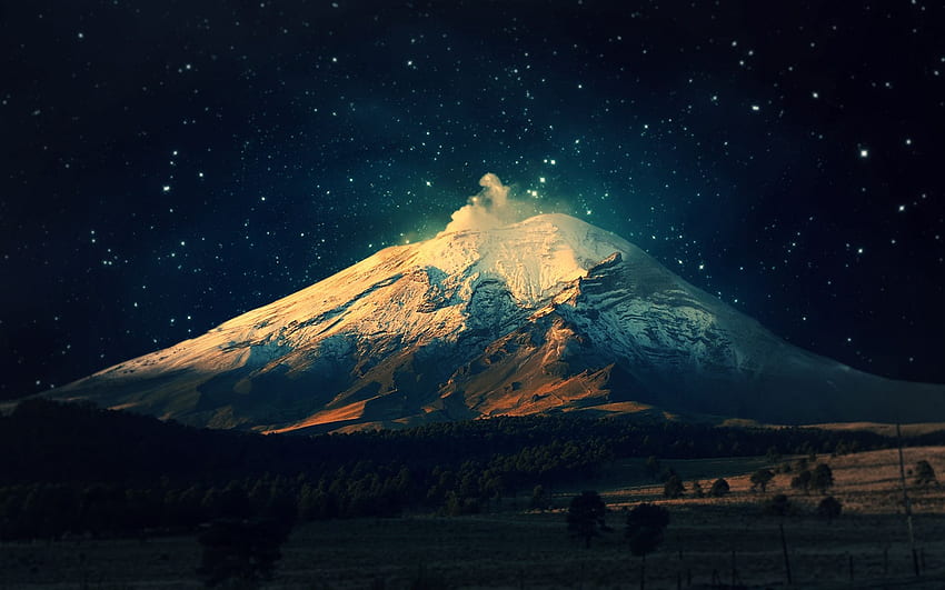 Night Mountain, Mountain City HD wallpaper