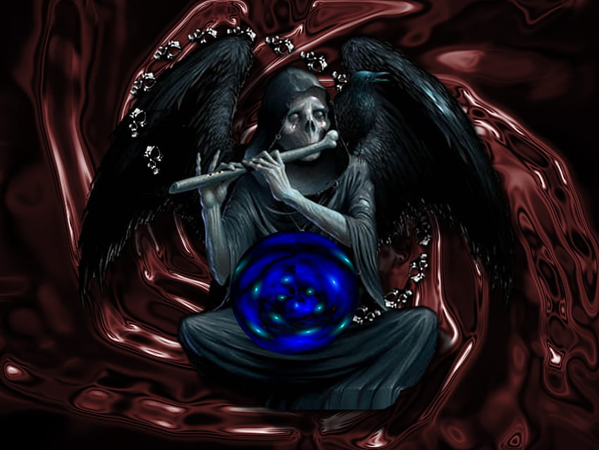 Sound of Death, flute, globe, black wings, reaper, death HD wallpaper