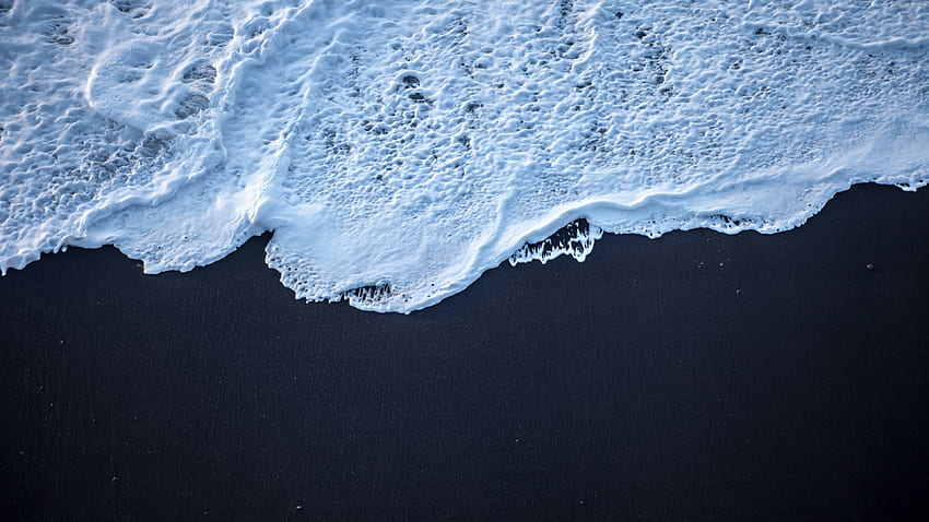 Black, beach, sea waves, close up HD wallpaper