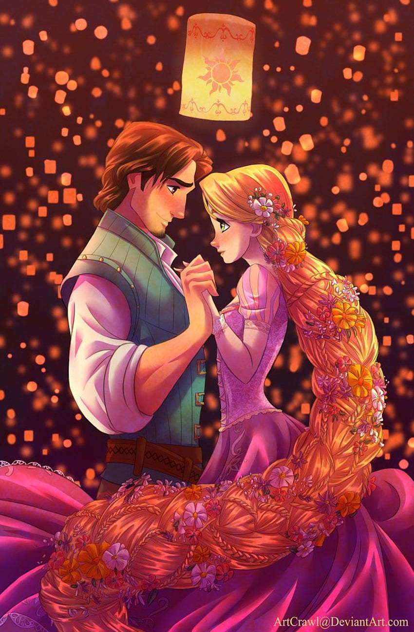 Rapunzel dan Flynn Rider dengan lentera lampu mengambang. putri walt disney, putri disney iphone, rapunzel disney wallpaper ponsel HD