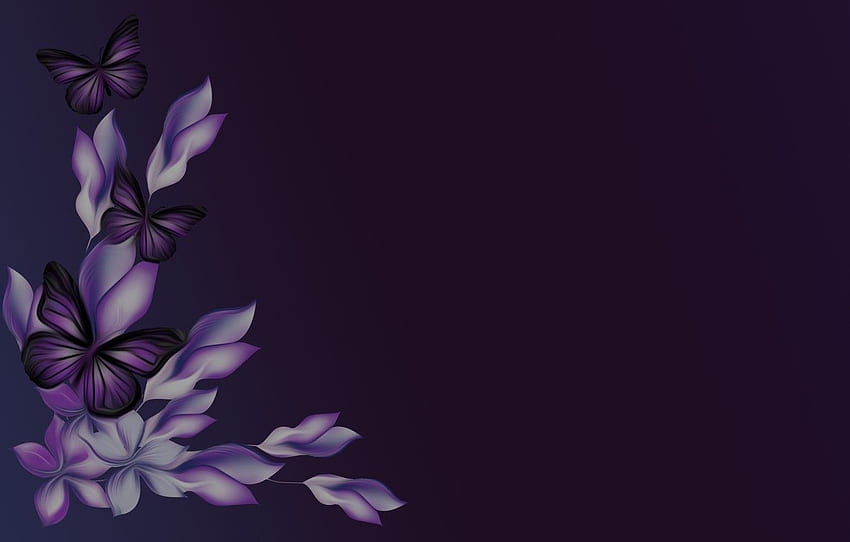 viola, farfalla, fiori per , sezione минимализм, Minimalist Purple Flowers Sfondo HD