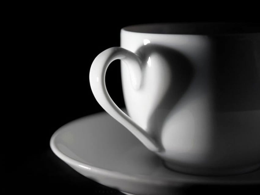 coffe cup, black and white, love, hearts, cup, coffe HD wallpaper