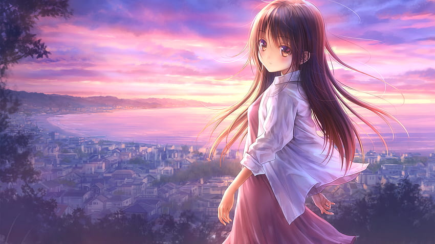 Cute Anime Girl, City Scenery, Anime, Narcissu, , , Background, Xjl6c5, Cute Landscape Sfondo HD