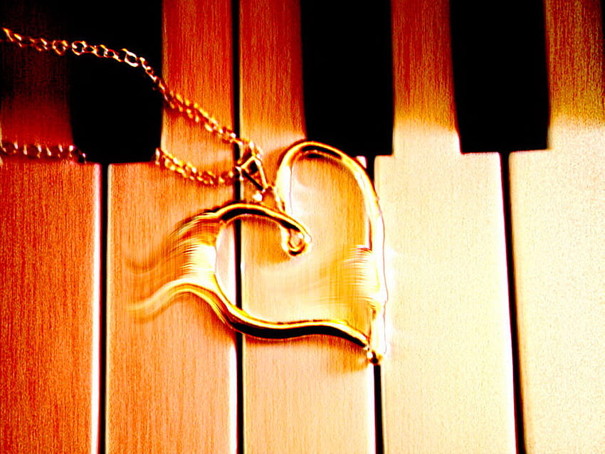 Music with love, keys, romance, melody, music, piano, love, passion, romantic, heart HD wallpaper