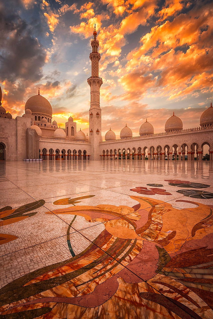 Златна светлина - Мека, Архитектура на джамията, Красиви джамии, Залез джамия HD тапет за телефон