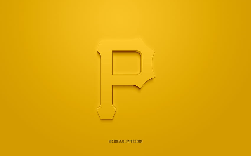 Godło Pittsburgh Pirates, kreatywne logo 3D, żółte tło, amerykański klub baseballowy, MLB, Pittsburgh, USA, Pittsburgh Pirates, baseball, insygnia Pittsburgh Pirates Tapeta HD