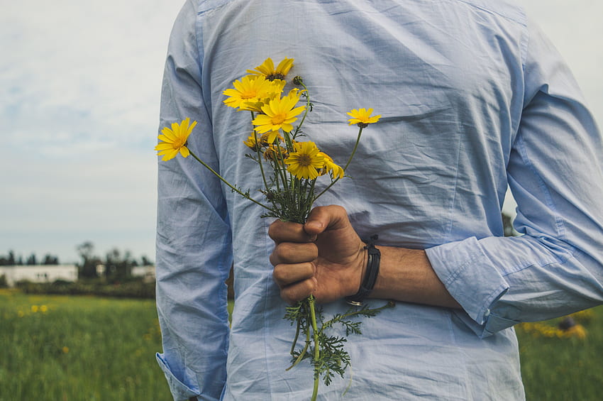 Flowers, Hand, Bouquet, Back HD wallpaper