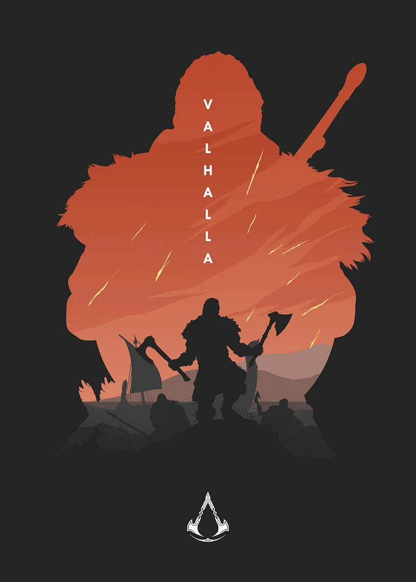 Impresión minimalista del cartel de Assassins Creed Valhalla. carteles metálicos - Displate. Credo del asesino, Valhalla, Arte del credo de los asesinos fondo de pantalla del teléfono