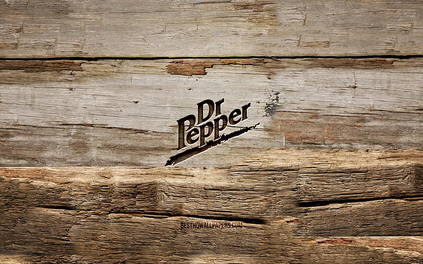Dr Pepper wooden logo, , wooden backgrounds, brands, Dr Pepper logo, creative, wood carving, Dr Pepper HD wallpaper