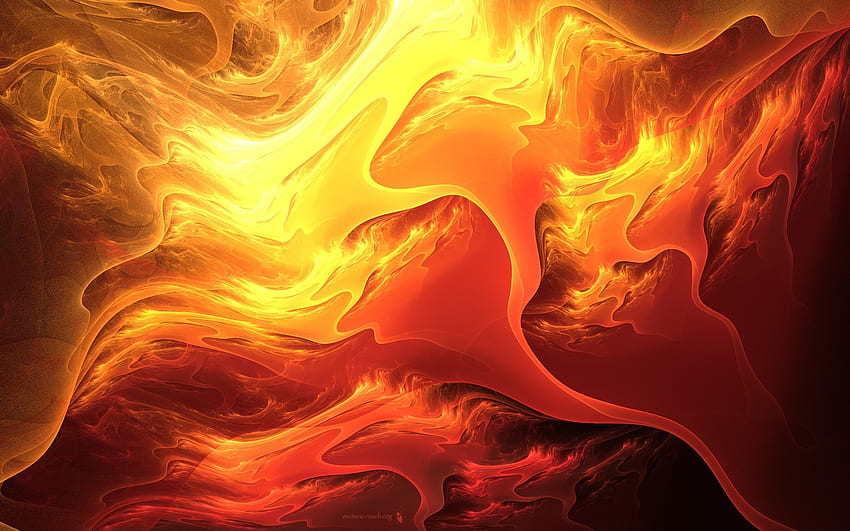 Абстрактни оранжеви цветове ярка живопис изкуство cg цифрови вълни нюанси оранжеви жълти пламъци на огън. HD тапет