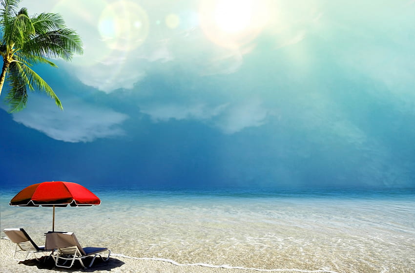 Pantai Tropis, laut, sinar matahari, musim panas, liburan, pantai Wallpaper HD