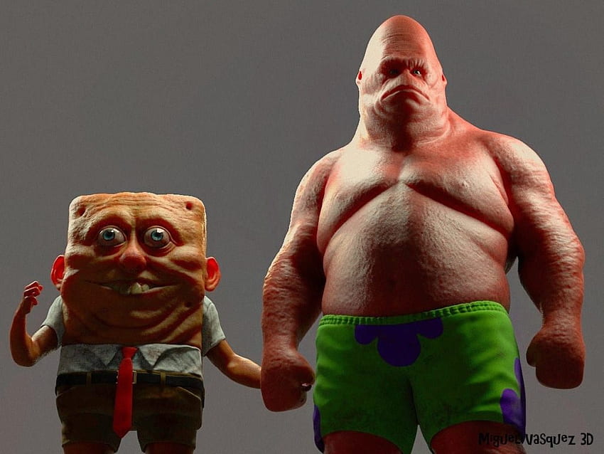 Realistic SpongeBob Patrick And Homer - Artist Shows They'd Look Like This Scary Rather Than Cute HD wallpaper