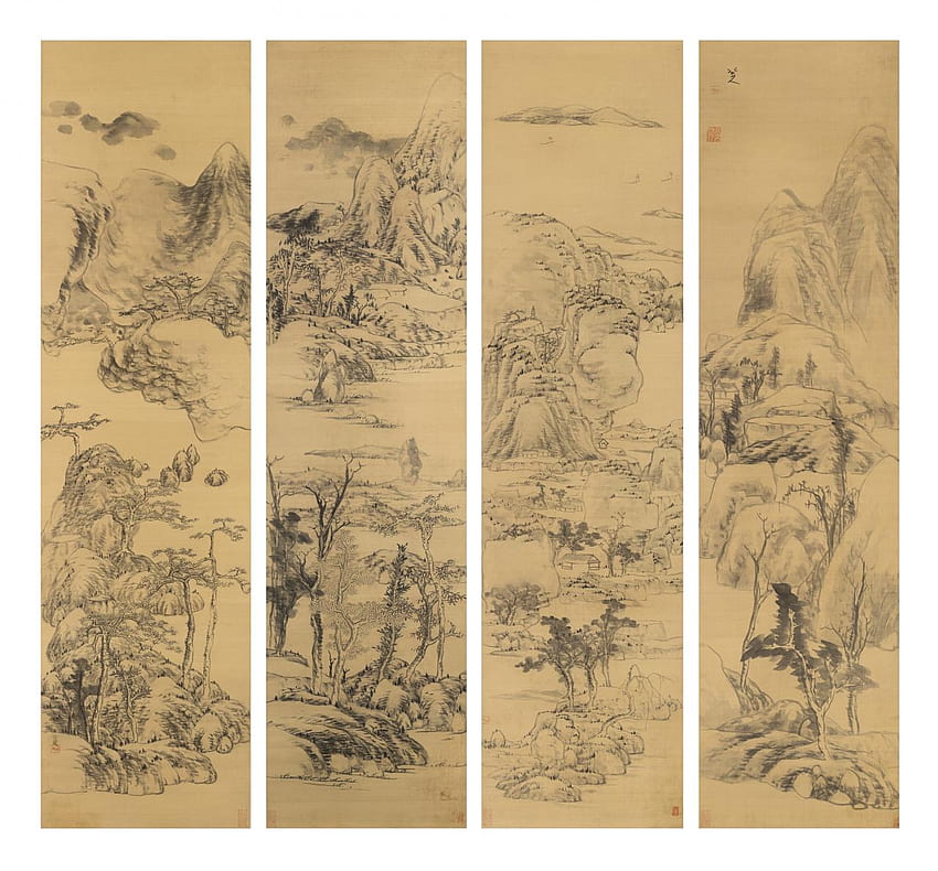 Zhu Da: лудият художник монах, японска живопис с туш HD тапет
