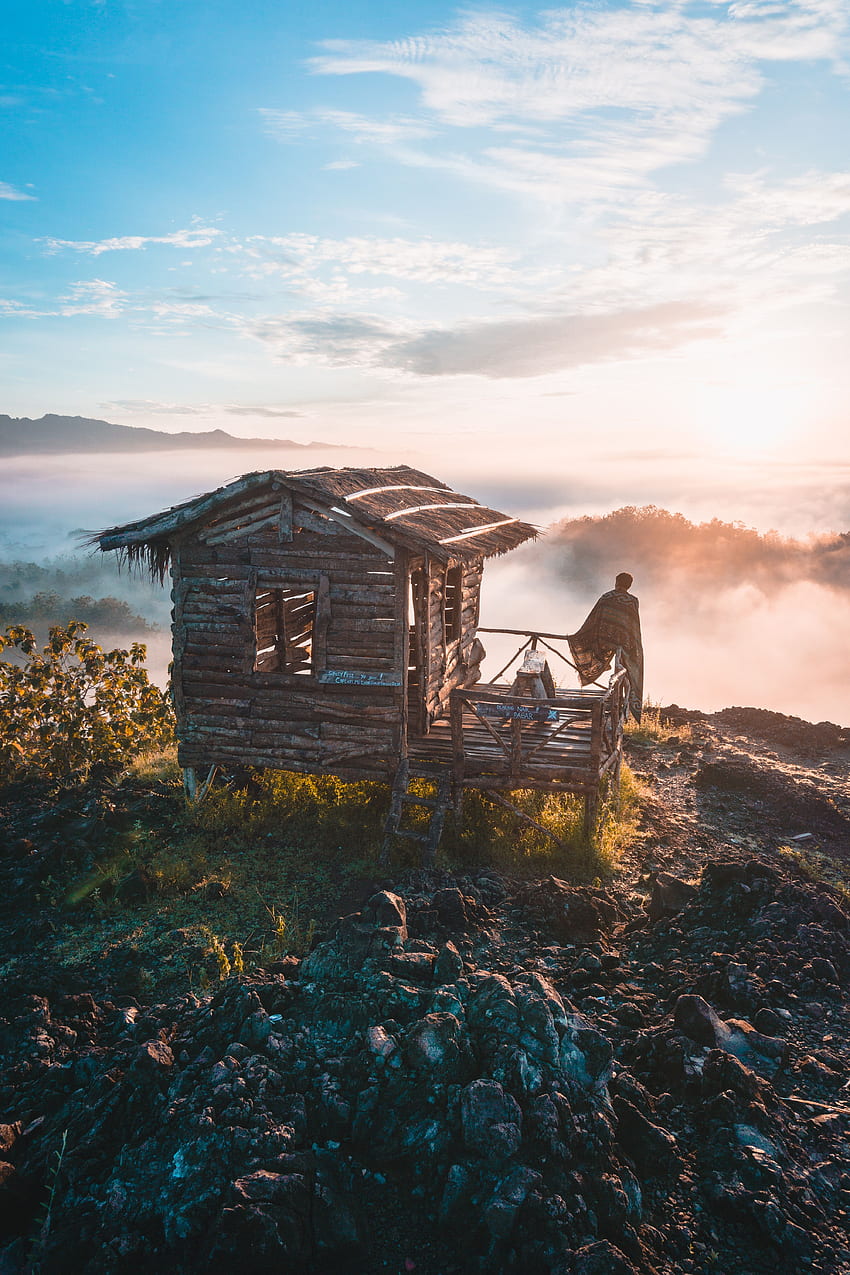 Einsamkeit, Natur, Berge, Abgeschiedenheit, Privatsphäre, kleines Haus, Lodge, Indonesien HD-Handy-Hintergrundbild