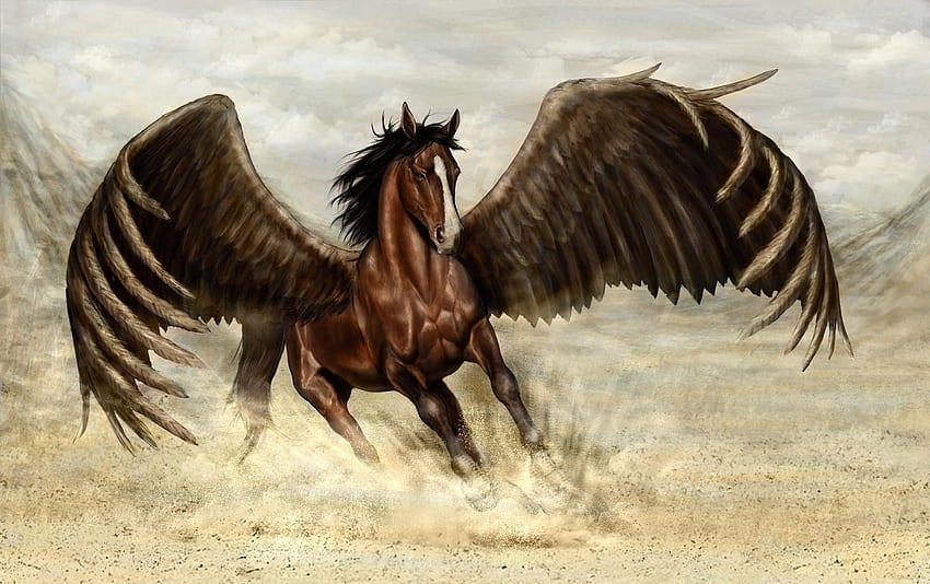 Fantasy, Sand, Wings, Horse, Pegasus HD wallpaper