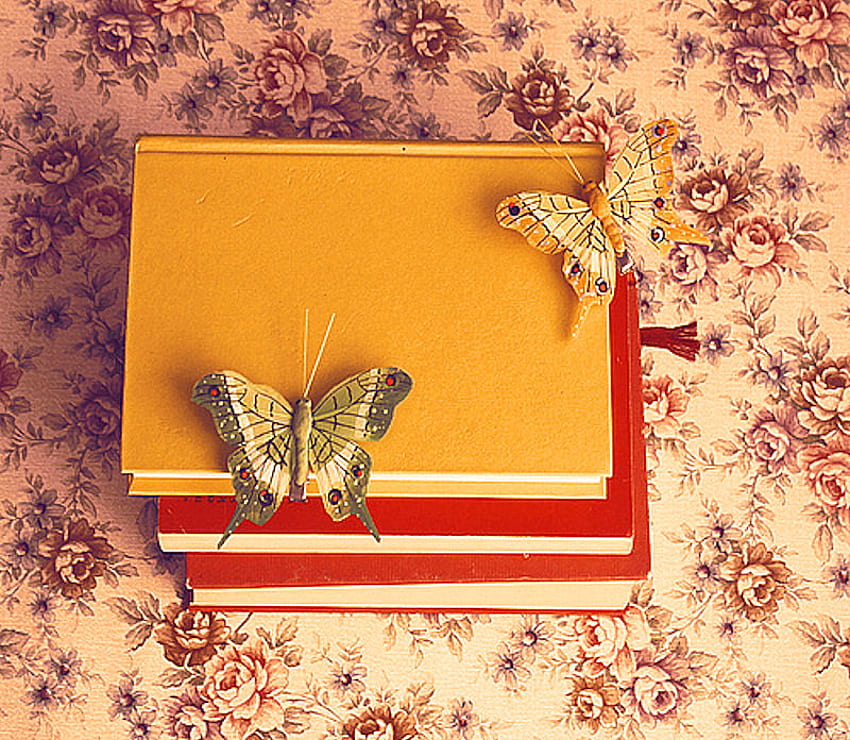 Books with Butterflies, books, butterflies, graphy, nice HD wallpaper