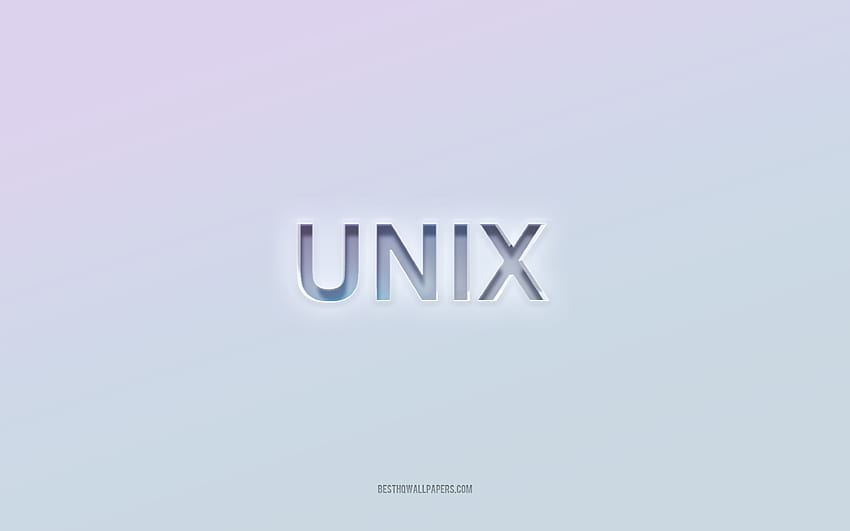 Unix ロゴ、切り抜き 3d テキスト、白い背景、Unix 3d ロゴ、Unix エンブレム、Unix、エンボス ロゴ、Unix 3d エンブレム 高画質の壁紙