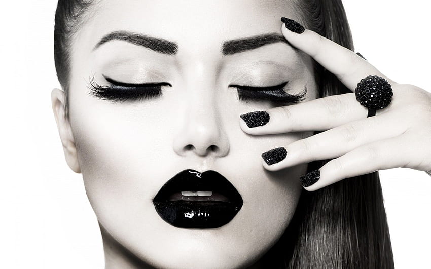 Style, Woman Portrait, Black Lipgloss, Black Nails - HD wallpaper