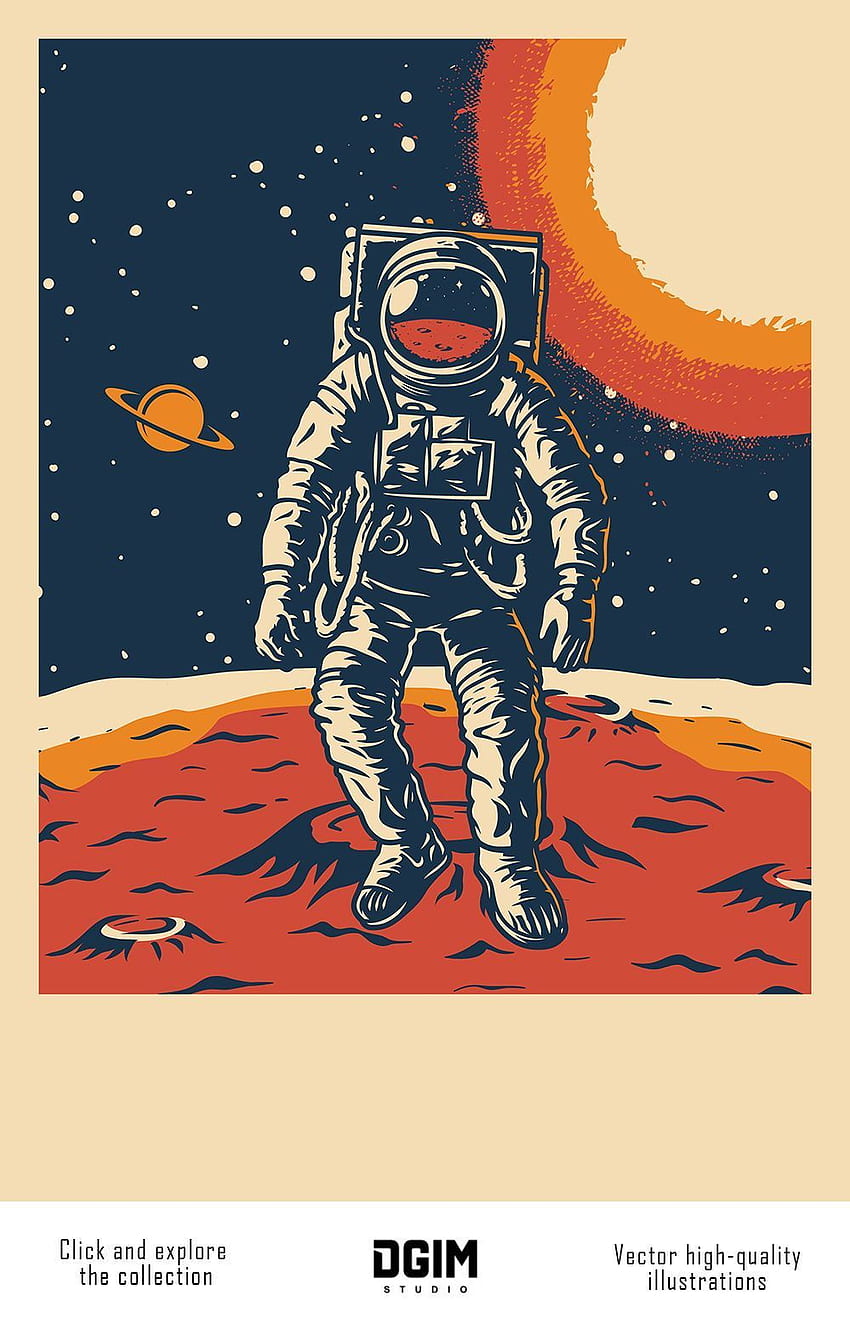 Lambang Luar Angkasa Antik Ditata. Poster luar angkasa retro, poster luar angkasa antik, desain poster luar angkasa, Astronot Retro wallpaper ponsel HD