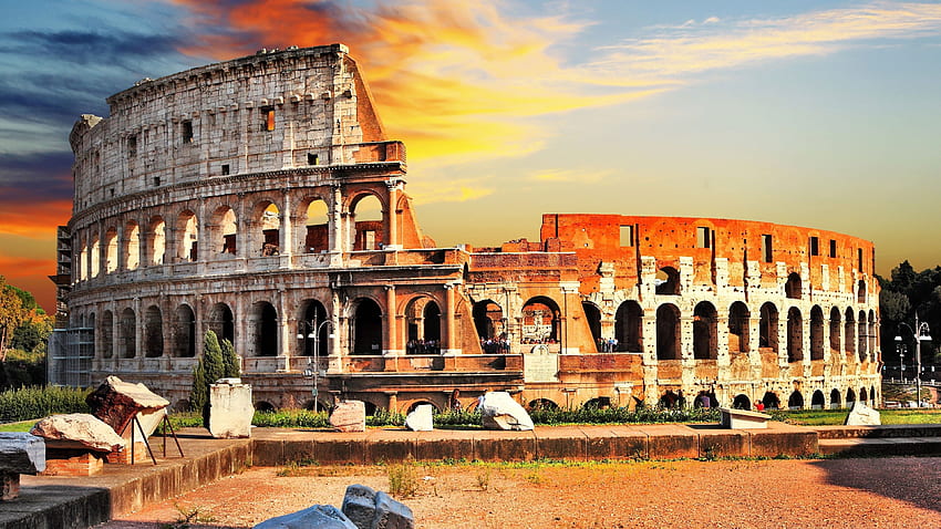 Колизеумът е известно туристическо място в Рим, Италия, древни места HD тапет