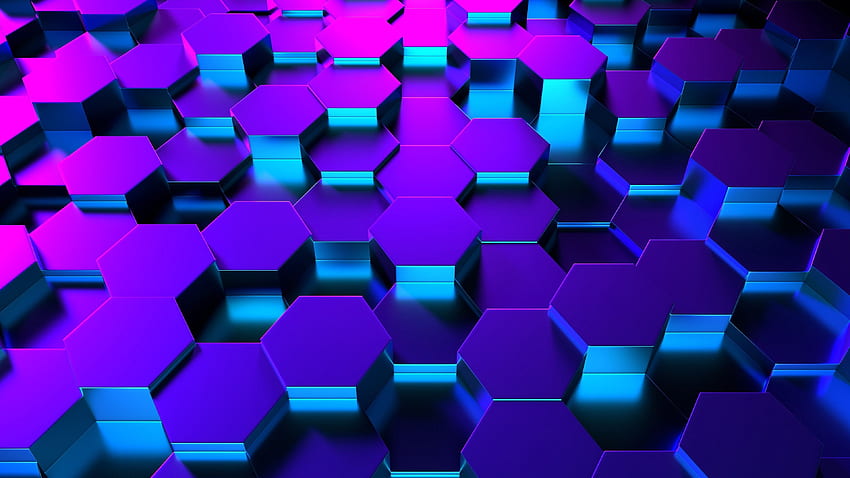 : glow, hexagon, blue, honeycomb, purple HD wallpaper