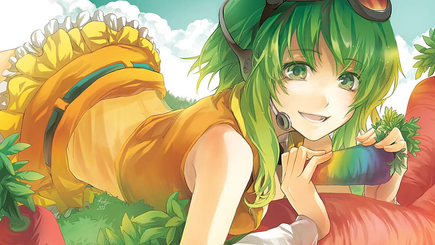 Vocaloid, green eyes, green hair, smiling, Megpoid Gumi, anime girls - HD wallpaper