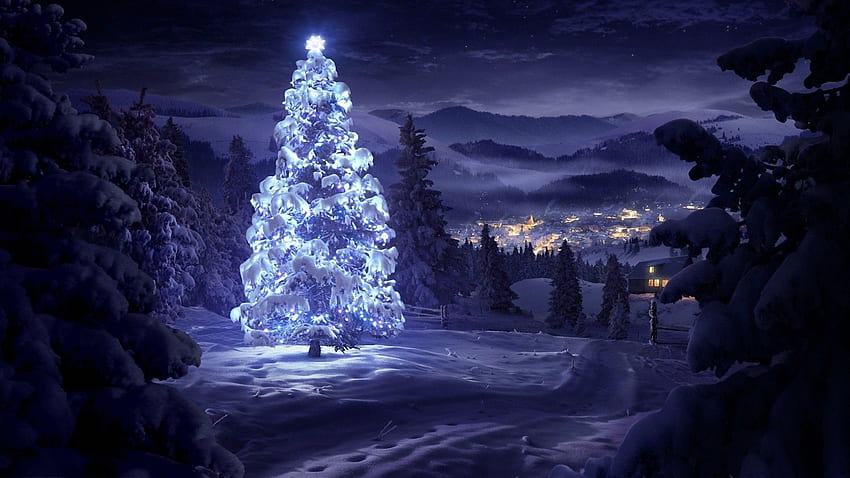 Świąteczna noc, śnieżne święta Tapeta HD