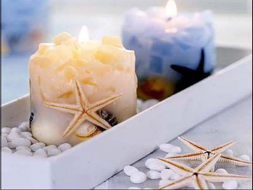 starfish candle, starfish, blue, candle, yellow HD wallpaper