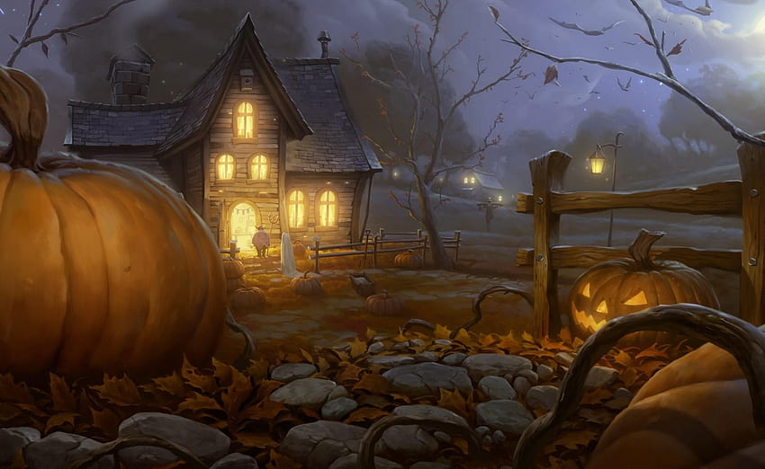Night, Holidays, Halloween, Pumpkin, Shine, Light, Holiday, House, Jack's Lantern HD wallpaper