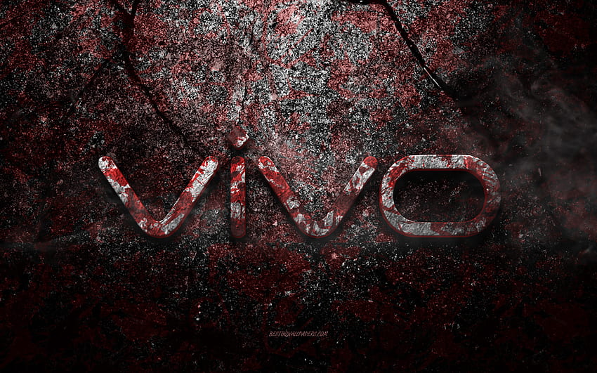 Vivo logosu, grunge sanat, Vivo taş logosu, kırmızı taş dokusu, Vivo, grunge taş dokusu, Vivo amblemi, Vivo 3d logosu HD duvar kağıdı
